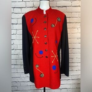 Steve Fabrikant Cardigan Sweater Red & Black Abstract Golden Girls Size Medium